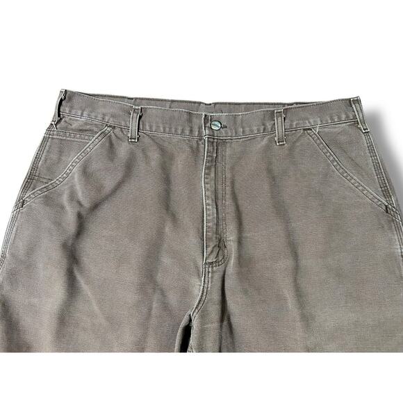 Vintage Faded Carhartt B11 CHT Canvas Pant 37x28 Brown Dungaree Wide Workwear - Picture 2 of 12